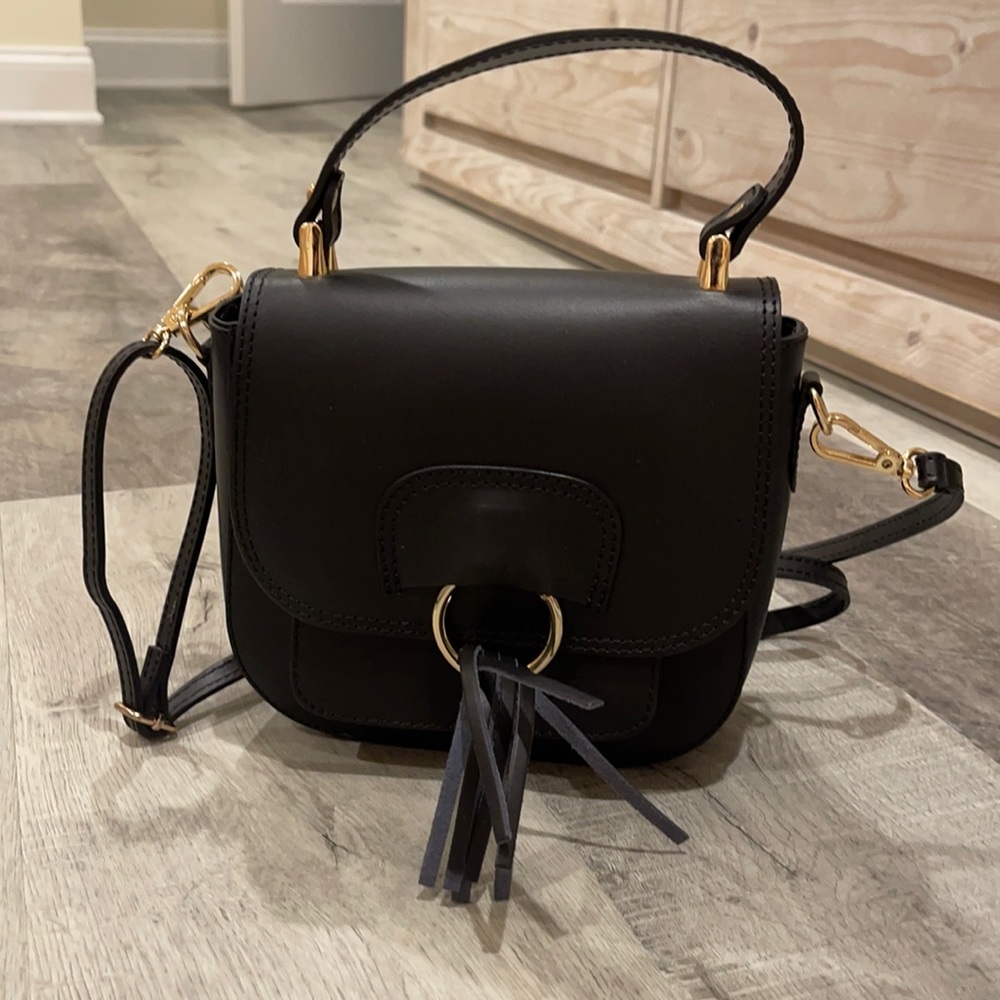 Black, small leather Cronus shoulder purse, made in Italy